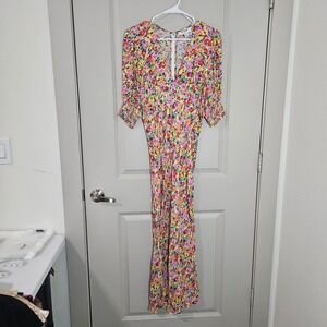 RIXO for Target Floral V-Neck Maxi Dress Multicolor Smocked Sleeve Size 6